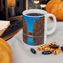 Load image into Gallery viewer, 11oz BPA, lead-free, microwave/dishwasher safe, white ceramic, vivid colours. Many original artworks by Kerry Sandhu Art