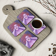 Load image into Gallery viewer, Corkwood underside, glossy finish on top. 1 or 4 pc sets. 9.5 x 9.5cm. Curvy woman having fun and loving the skin she's in