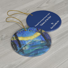 Load image into Gallery viewer, Original artwork front, description on back. Thick high-quality porcelain. 7cm diameter. Comes w/ ribbon by Kerry Sandhu Art