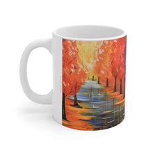 Load image into Gallery viewer, 11oz BPA, lead-free, microwave/dishwasher safe, white ceramic, vivid colours. Many original artworks by Kerry Sandhu Art