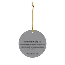 Load image into Gallery viewer, Original artwork front, description on back. Thick high-quality porcelain. 7cm diameter. Comes w/ ribbon by Kerry Sandhu Art