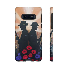 Load image into Gallery viewer, Phone case with an Australian and New Zealand soldier back to back with light-horsemen in the background and poppies in the foreground