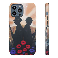 Load image into Gallery viewer, Phone case with an Australian and New Zealand soldier back to back with light-horsemen in the background and poppies in the foreground