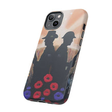Load image into Gallery viewer, Phone case with an Australian and New Zealand soldier back to back with light-horsemen in the background and poppies in the foreground
