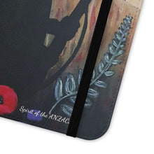 Load image into Gallery viewer, Phone case wallet with an Australian and New Zealand soldier back to back with light-horsemen in the background and poppies in the foreground