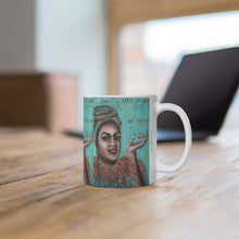 Load image into Gallery viewer, 11oz BPA, lead-free, microwave/dishwasher safe, white ceramic, vivid colours. Many original artworks by Kerry Sandhu Art