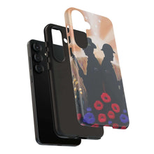 Load image into Gallery viewer, Phone case with an Australian and New Zealand soldier back to back with light-horsemen in the background and poppies in the foreground