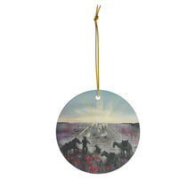 Load image into Gallery viewer, Original artwork front, description on back. Thick high-quality porcelain. 7cm diameter. Comes w/ ribbon by Kerry Sandhu Art