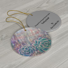 Load image into Gallery viewer, Original artwork front, description on back. Thick high-quality porcelain. 7cm diameter. Comes w/ ribbon by Kerry Sandhu Art
