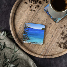 Load image into Gallery viewer, Corkwood underside, glossy finish on top. 1 or 4 pc sets. 9.5 x 9.5cm. Frenchman's Bay, Albany, Western Australia