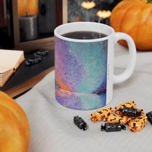 Load image into Gallery viewer, 11oz BPA, lead-free, microwave/dishwasher safe, white ceramic, vivid colours. Many original artworks by Kerry Sandhu Art