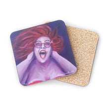 Load image into Gallery viewer, Corkwood underside, glossy finish on top. 1 or 4 pc sets. 9.5 x 9.5cm. Curvy woman having fun and loving the skin she's in