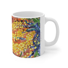 Load image into Gallery viewer, 11oz BPA, lead-free, microwave/dishwasher safe, white ceramic, vivid colours. Many original artworks by Kerry Sandhu Art