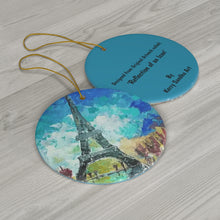 Load image into Gallery viewer, Original artwork front, description on back. Thick high-quality porcelain. 7cm diameter. Comes w/ ribbon by Kerry Sandhu Art