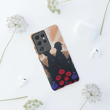 Load image into Gallery viewer, Phone case with an Australian and New Zealand soldier back to back with light-horsemen in the background and poppies in the foreground
