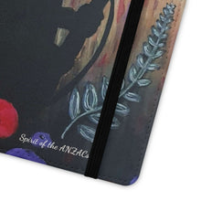 Load image into Gallery viewer, Phone case wallet with an Australian and New Zealand soldier back to back with light-horsemen in the background and poppies in the foreground