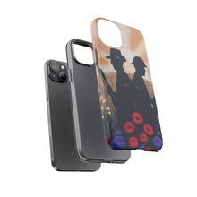 Load image into Gallery viewer, Phone case with an Australian and New Zealand soldier back to back with light-horsemen in the background and poppies in the foreground