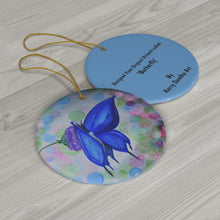 Load image into Gallery viewer, Original artwork front, description on back. Thick high-quality porcelain. 7cm diameter. Comes w/ ribbon by Kerry Sandhu Art