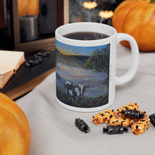 Load image into Gallery viewer, 11oz BPA, lead-free, microwave/dishwasher safe, white ceramic, vivid colours. Many original artworks by Kerry Sandhu Art