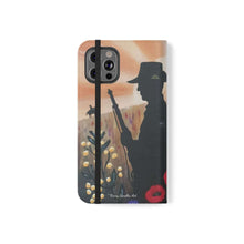 Load image into Gallery viewer, Phone case wallet with an Australian and New Zealand soldier back to back with light-horsemen in the background and poppies in the foreground