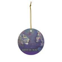 Load image into Gallery viewer, Original artwork front, description on back. Thick high-quality porcelain. 7cm diameter. Comes w/ ribbon by Kerry Sandhu Art
