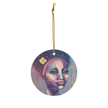 Load image into Gallery viewer, Original artwork front, description on back. Thick high-quality porcelain. 7cm diameter. Comes w/ ribbon by Kerry Sandhu Art