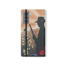 Load image into Gallery viewer, Phone case wallet with an Australian and New Zealand soldier back to back with light-horsemen in the background and poppies in the foreground