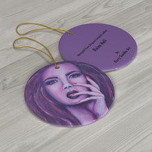 Load image into Gallery viewer, Original artwork front, description on back. Thick high-quality porcelain. 7cm diameter. Comes w/ ribbon by Kerry Sandhu Art