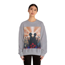Load image into Gallery viewer, Sweatshirt with an Australian and New Zealand soldier back to back with light-horsemen in the background and poppies in the foreground