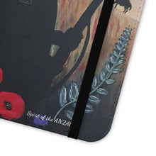 Load image into Gallery viewer, Phone case wallet with an Australian and New Zealand soldier back to back with light-horsemen in the background and poppies in the foreground