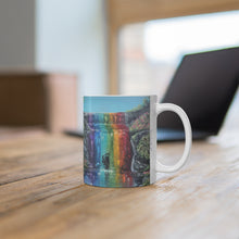 Load image into Gallery viewer, 11oz BPA, lead-free, microwave/dishwasher safe, white ceramic, vivid colours. Many original artworks by Kerry Sandhu Art
