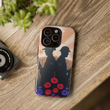 Load image into Gallery viewer, Phone case with an Australian and New Zealand soldier back to back with light-horsemen in the background and poppies in the foreground