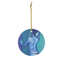 Load image into Gallery viewer, Original artwork front, description on back. Thick high-quality porcelain. 7cm diameter. Comes w/ ribbon by Kerry Sandhu Art