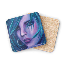 Load image into Gallery viewer, Corkwood underside, glossy finish on top. 1 or 4pc sets. 9.5x9.5cm. Portrait of a sassy female looking back over her shoulder