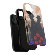 Load image into Gallery viewer, Phone case with an Australian and New Zealand soldier back to back with light-horsemen in the background and poppies in the foreground