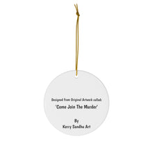 Load image into Gallery viewer, Original artwork front, description on back. Thick high-quality porcelain. 7cm diameter. Comes w/ ribbon by Kerry Sandhu Art