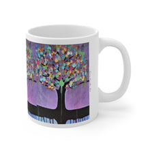 Load image into Gallery viewer, 11oz BPA, lead-free, microwave/dishwasher safe, white ceramic, vivid colours. Many original artworks by Kerry Sandhu Art