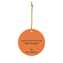 Load image into Gallery viewer, Original artwork front, description on back. Thick high-quality porcelain. 7cm diameter. Comes w/ ribbon by Kerry Sandhu Art