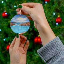 Load image into Gallery viewer, Original artwork front, description on back. Thick high-quality porcelain. 7cm diameter. Comes w/ ribbon by Kerry Sandhu Art