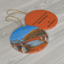 Load image into Gallery viewer, Original artwork front, description on back. Thick high-quality porcelain. 7cm diameter. Comes w/ ribbon by Kerry Sandhu Art