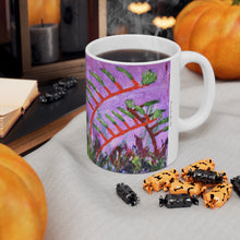 Load image into Gallery viewer, 11oz BPA, lead-free, microwave/dishwasher safe, white ceramic, vivid colours. Many original artworks by Kerry Sandhu Art