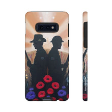 Load image into Gallery viewer, Phone case with an Australian and New Zealand soldier back to back with light-horsemen in the background and poppies in the foreground