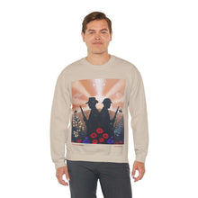 Load image into Gallery viewer, Sweatshirt with an Australian and New Zealand soldier back to back with light-horsemen in the background and poppies in the foreground