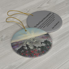 Load image into Gallery viewer, Original artwork front, description on back. Thick high-quality porcelain. 7cm diameter. Comes w/ ribbon by Kerry Sandhu Art
