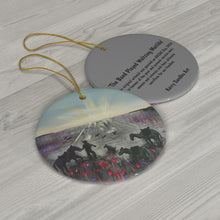 Load image into Gallery viewer, Original artwork front, description on back. Thick high-quality porcelain. 7cm diameter. Comes w/ ribbon by Kerry Sandhu Art