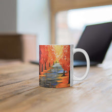 Load image into Gallery viewer, 11oz BPA, lead-free, microwave/dishwasher safe, white ceramic, vivid colours. Many original artworks by Kerry Sandhu Art