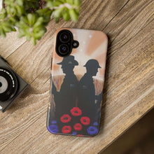 Load image into Gallery viewer, Phone case with an Australian and New Zealand soldier back to back with light-horsemen in the background and poppies in the foreground