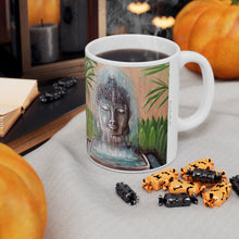 Load image into Gallery viewer, 11oz BPA, lead-free, microwave/dishwasher safe, white ceramic, vivid colours. Many original artworks by Kerry Sandhu Art