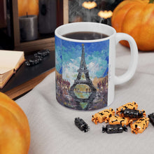 Load image into Gallery viewer, 11oz BPA, lead-free, microwave/dishwasher safe, white ceramic, vivid colours. Many original artworks by Kerry Sandhu Art