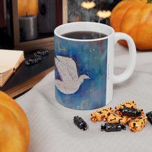 Load image into Gallery viewer, 11oz BPA, lead-free, microwave/dishwasher safe, white ceramic, vivid colours. Many original artworks by Kerry Sandhu Art